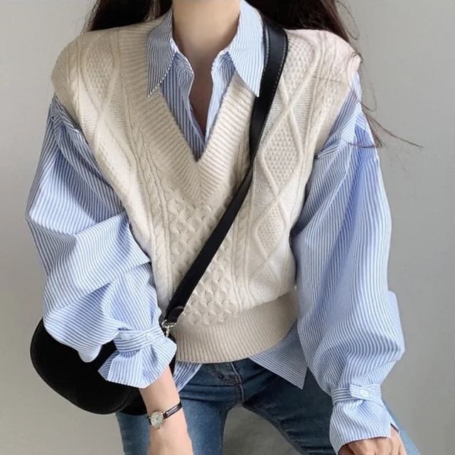 Striped Shirt with Extended Sleeves