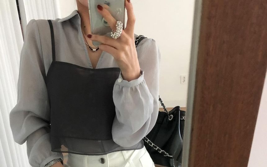 Sheer Mesh Camisole Top in Solid Tone