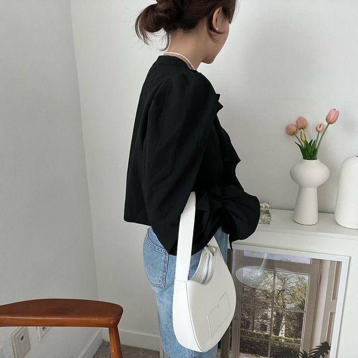 Ruffle-Trimmed Blouse with V-Neckline & Extended Sleeves