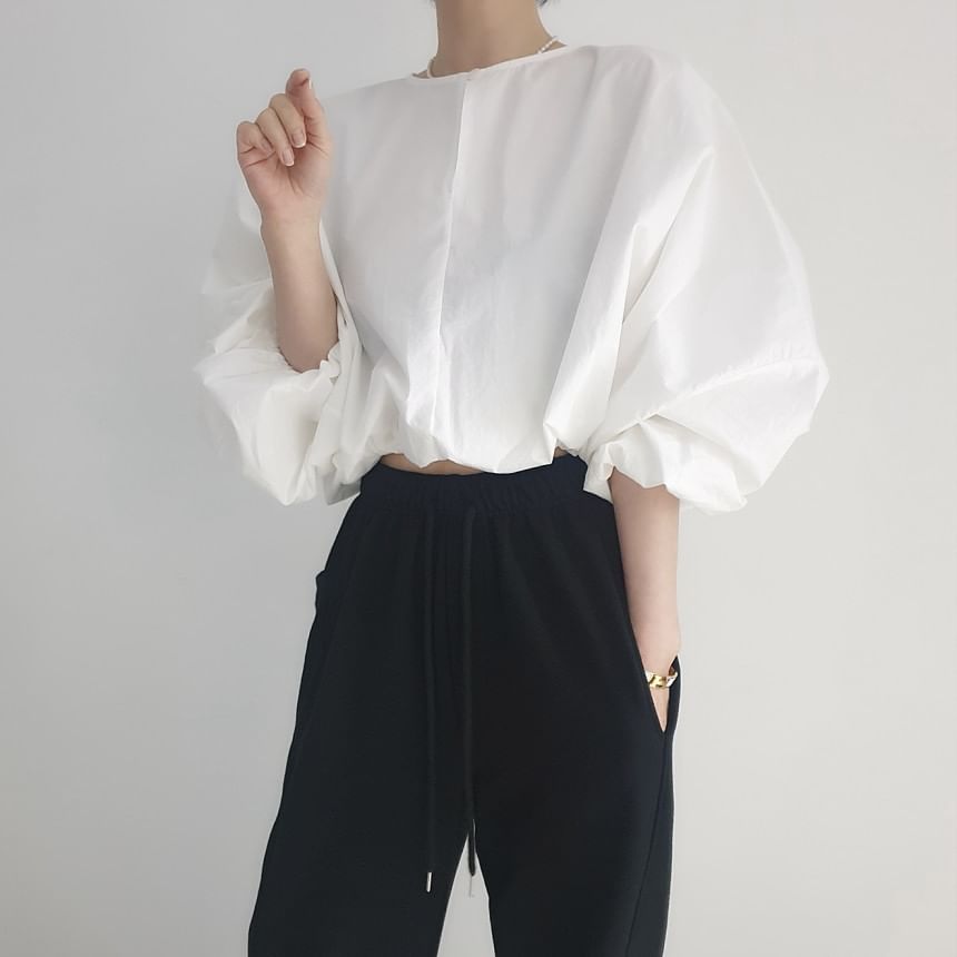 Cutout Detail Blouse with Round Neckline & Long Sleeves