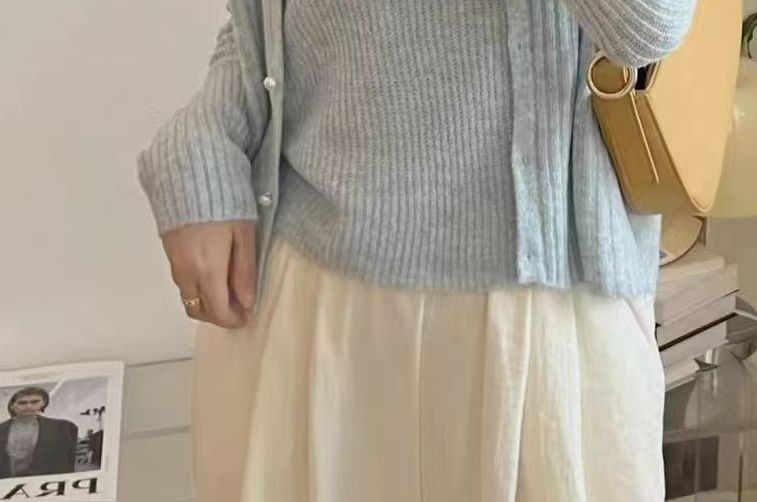 Set: Spaghetti Strap Lace Knit Cami Top + Faux Pearl Button Up Cardigan