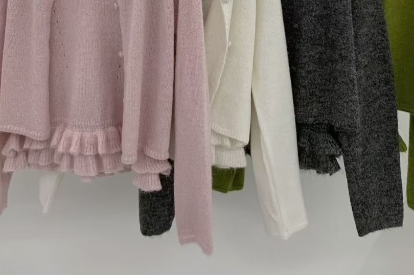 Set: Scoop Neck Knit Camisole Top + Ruffle Trim Cardigan