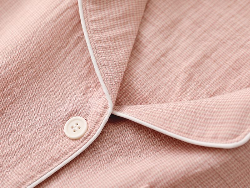 Couple Matching Pajama Set: Long-Sleeve Collared Top + Pants (Various Designs)