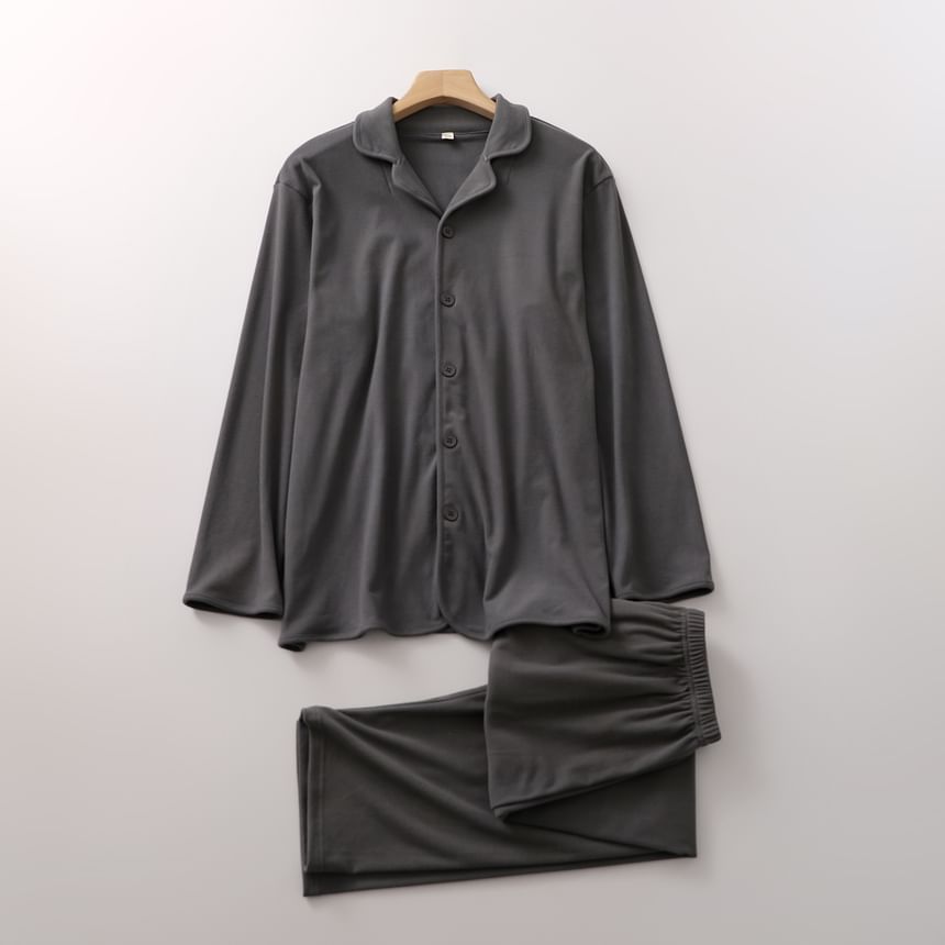 Couple Matching Pajama Set: Long-Sleeve Plain Top + Pants (Various Designs)