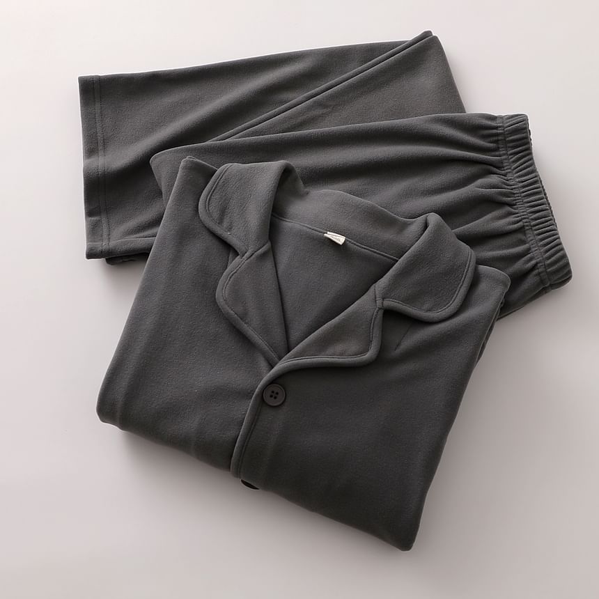 Couple Matching Pajama Set: Long-Sleeve Plain Top + Pants (Various Designs)