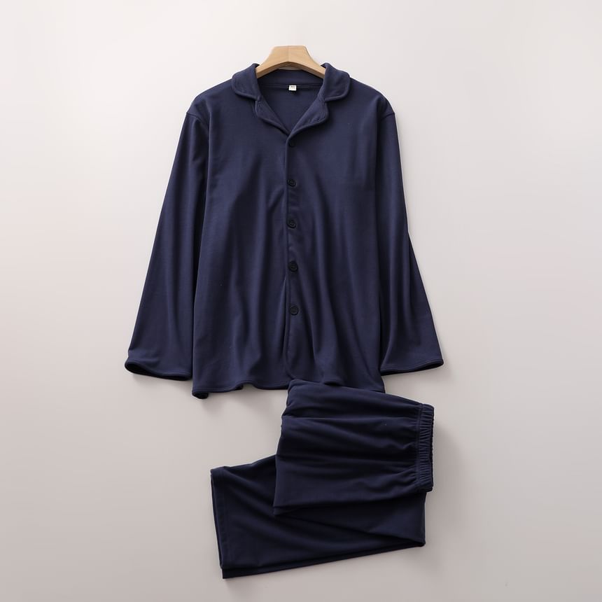 Couple Matching Pajama Set: Long-Sleeve Plain Top + Pants (Various Designs)