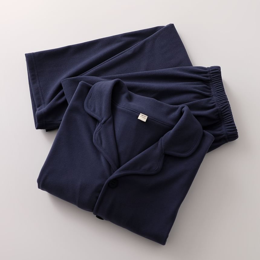 Couple Matching Pajama Set: Long-Sleeve Plain Top + Pants (Various Designs)