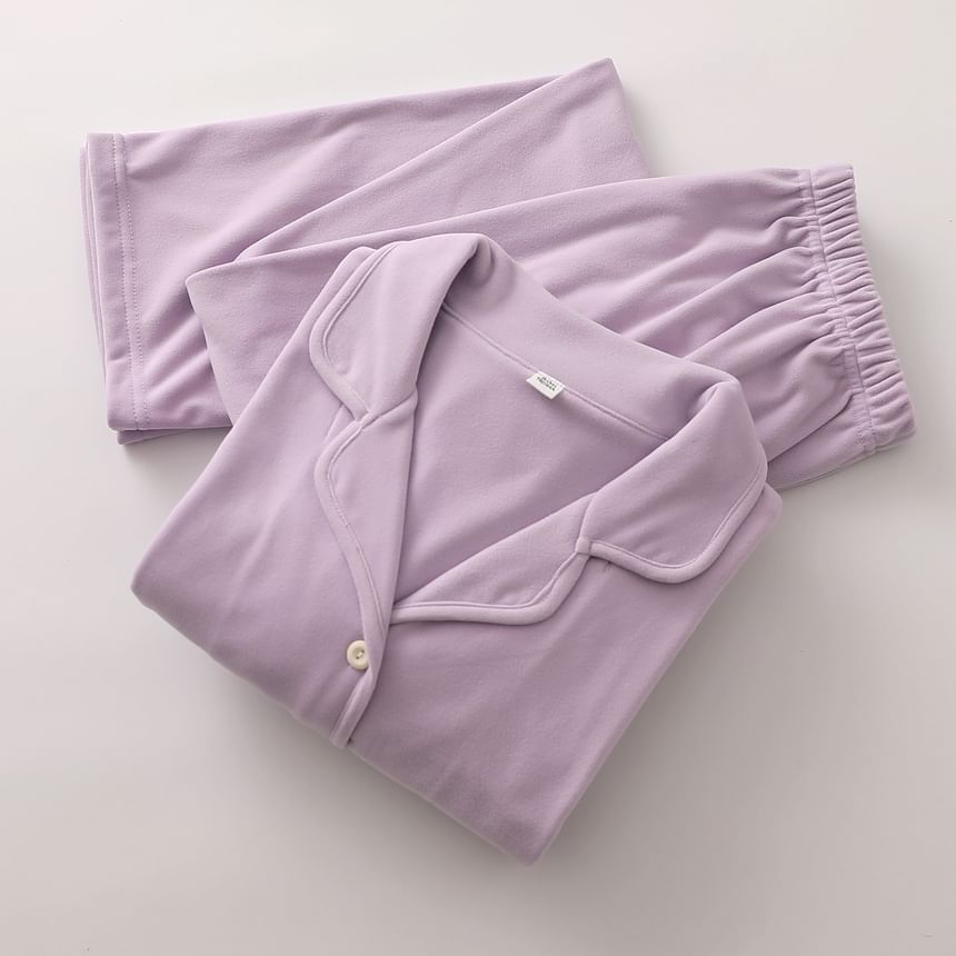 Couple Matching Pajama Set: Long-Sleeve Plain Top + Pants (Various Designs)