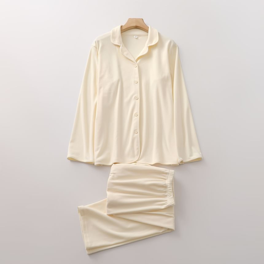 Couple Matching Pajama Set: Long-Sleeve Plain Top + Pants (Various Designs)