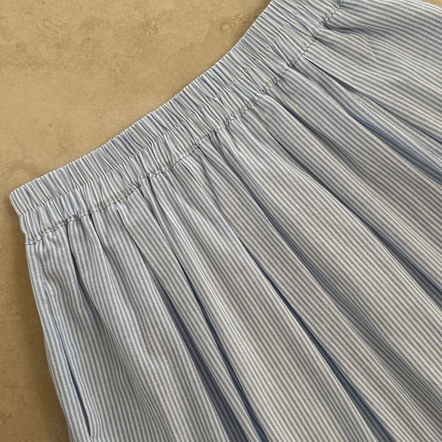 Striped Lace Trim A-Line Skirt with Elastic Waist