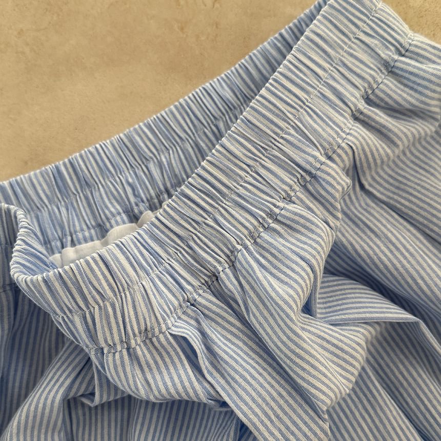 Striped Lace Trim A-Line Skirt with Elastic Waist