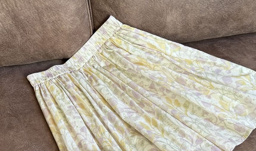 Floral A-Line Skirt with Elastic Waist