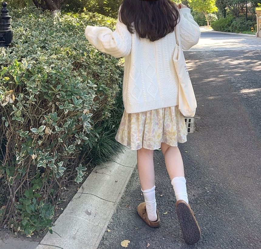 Floral A-Line Skirt with Elastic Waist