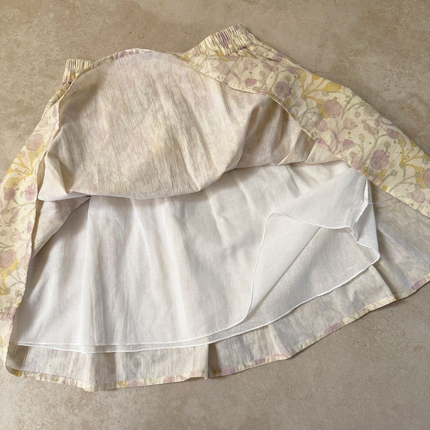 Floral A-Line Skirt with Elastic Waist