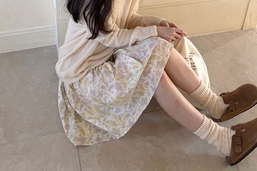 Floral A-Line Skirt with Elastic Waist