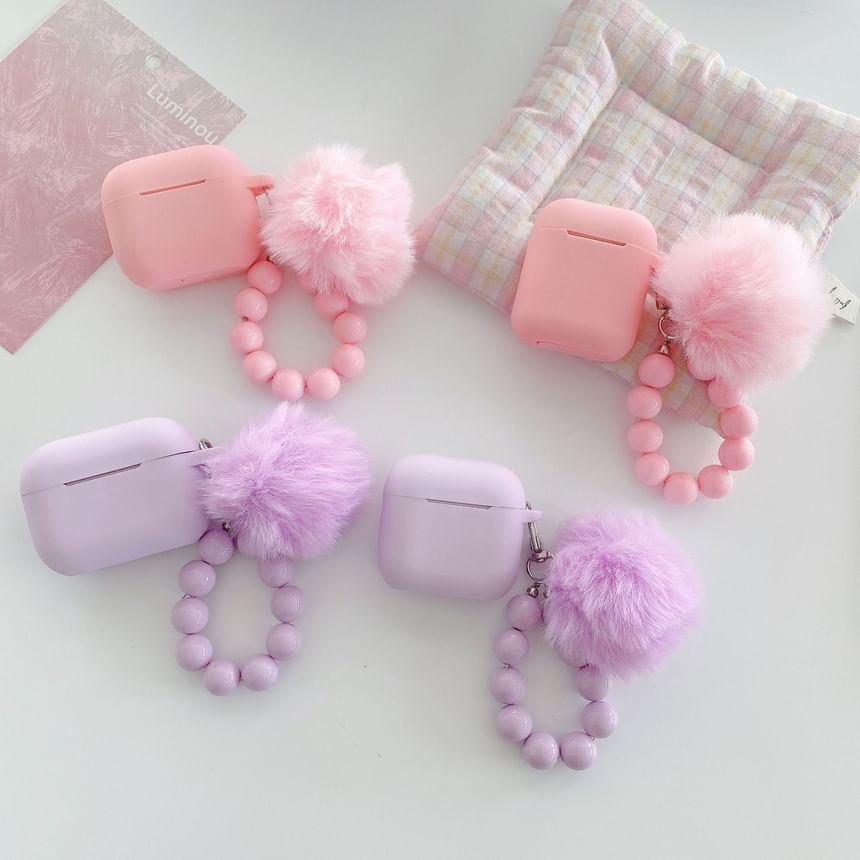 Plain Apple AirPods / Pro Earphone Case Skin with Pom Pom Strap