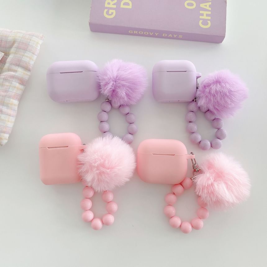 Plain Apple AirPods / Pro Earphone Case Skin with Pom Pom Strap