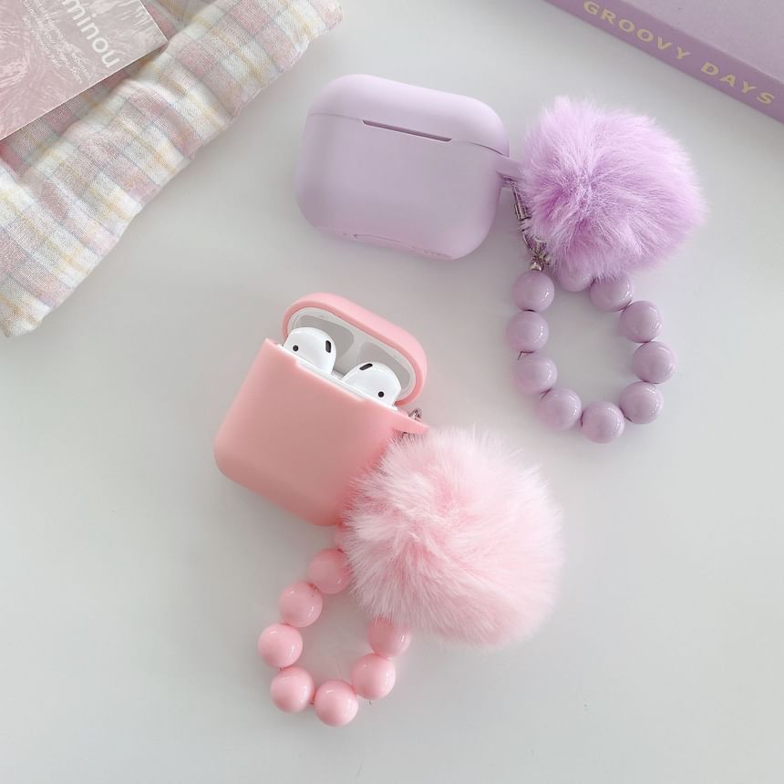 Plain Apple AirPods / Pro Earphone Case Skin with Pom Pom Strap