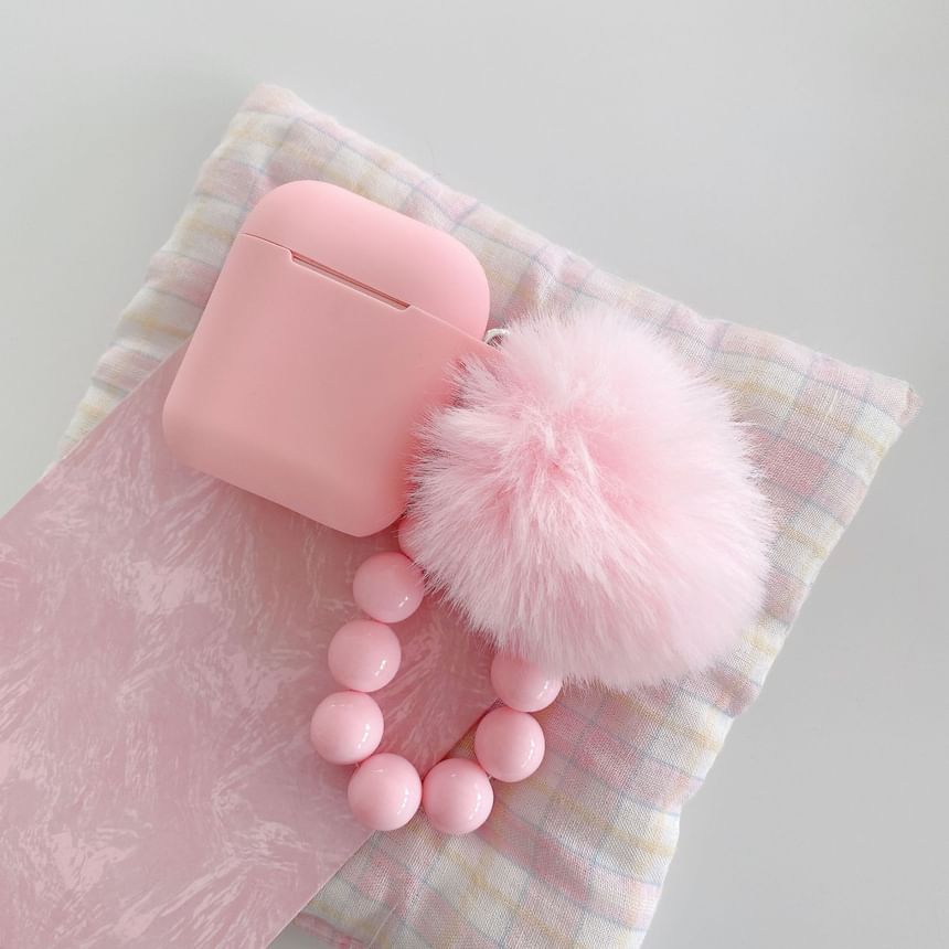 Plain Apple AirPods / Pro Earphone Case Skin with Pom Pom Strap