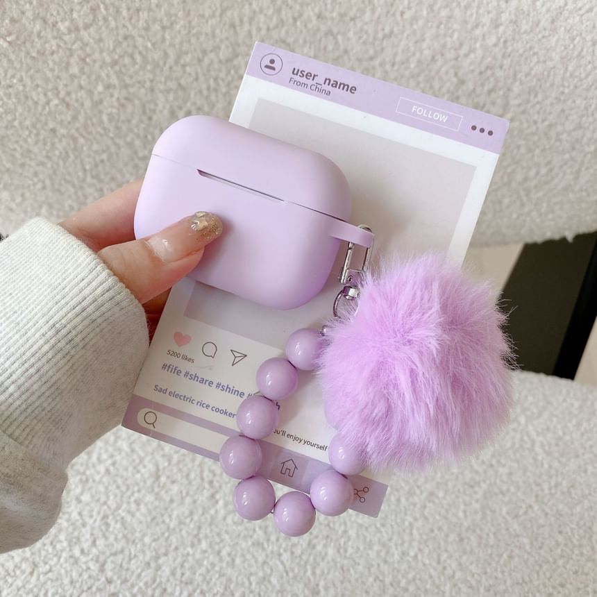 Plain Apple AirPods / Pro Earphone Case Skin with Pom Pom Strap