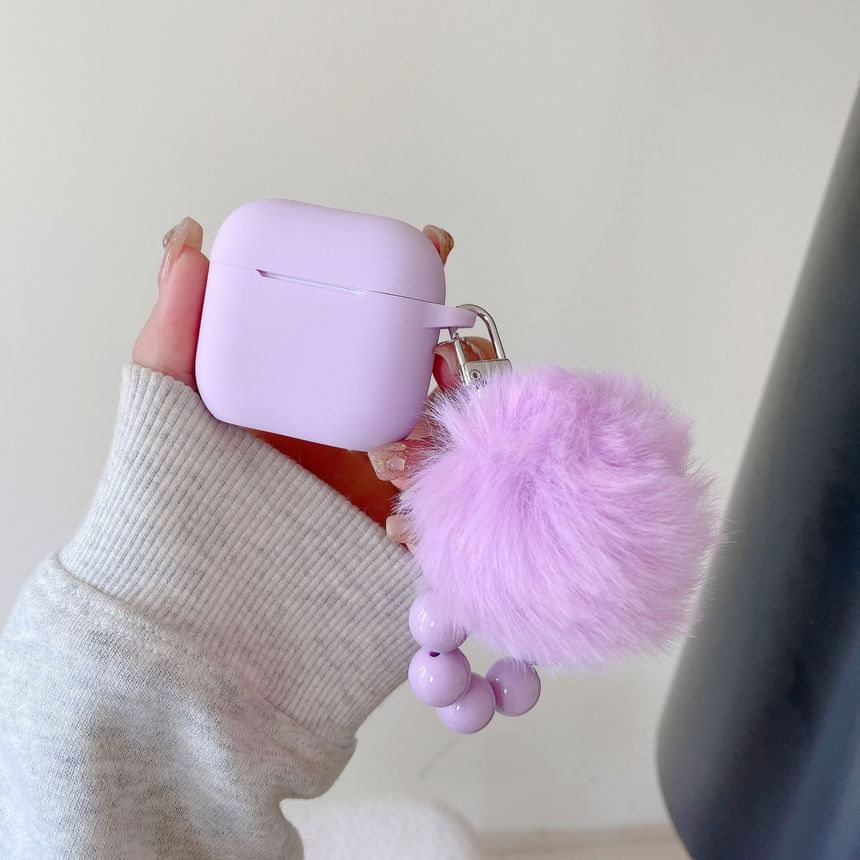 Plain Apple AirPods / Pro Earphone Case Skin with Pom Pom Strap