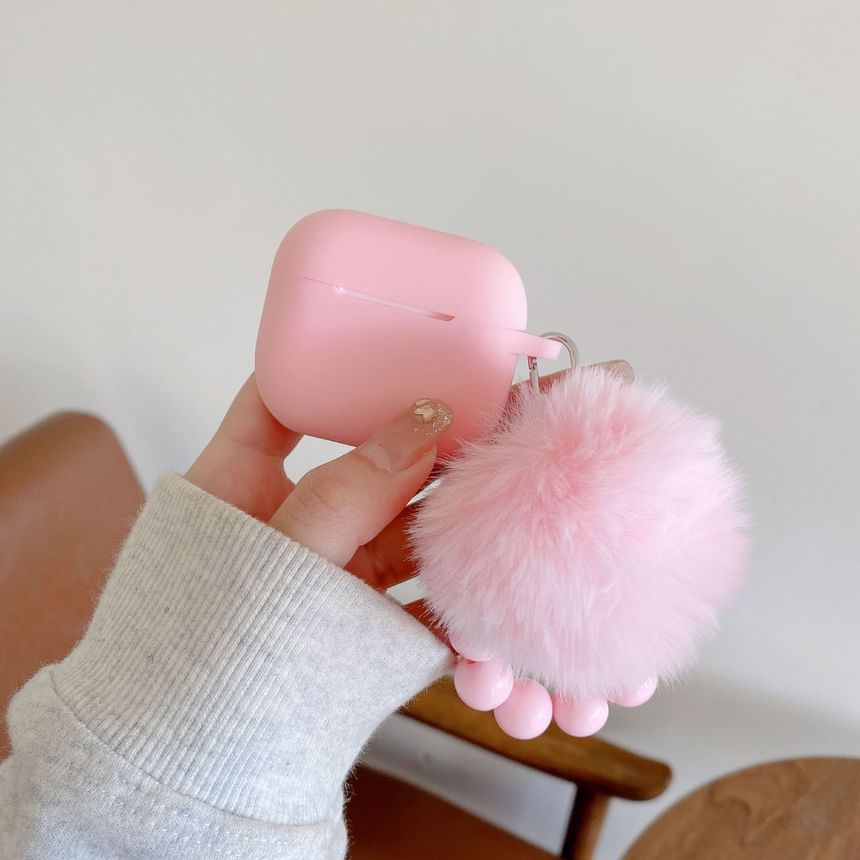 Plain Apple AirPods / Pro Earphone Case Skin with Pom Pom Strap