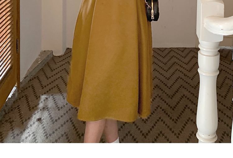 Two-Tone Buttoned Corduroy Top and Spaghetti Strap Midi A-Line Dress Set