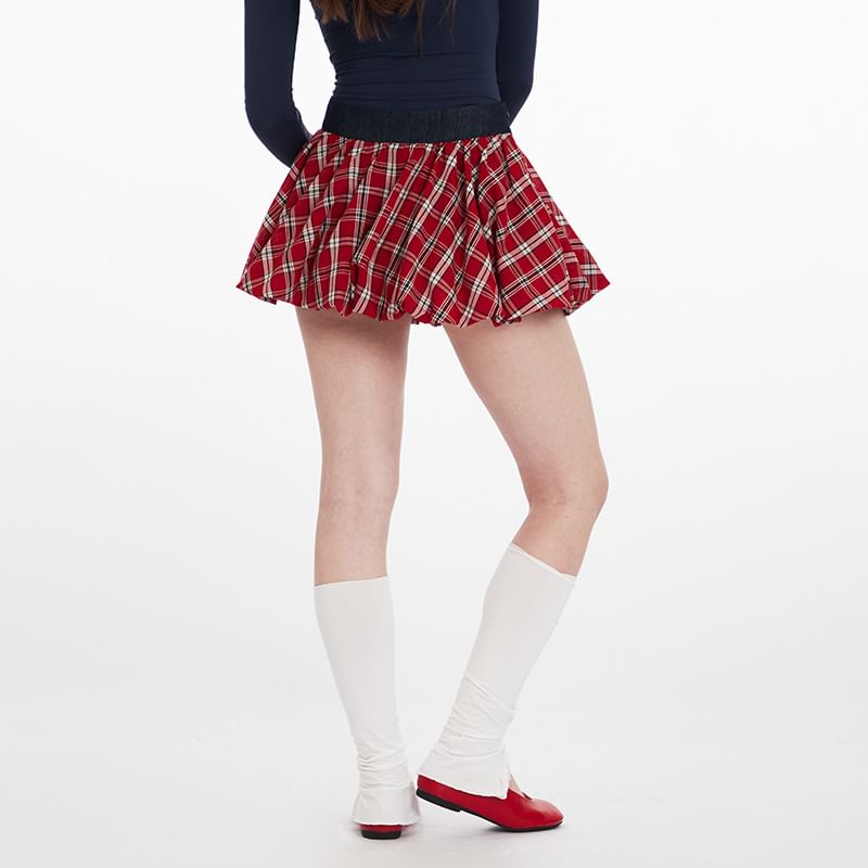Plaid A-Line Mini Skirt with High Waist