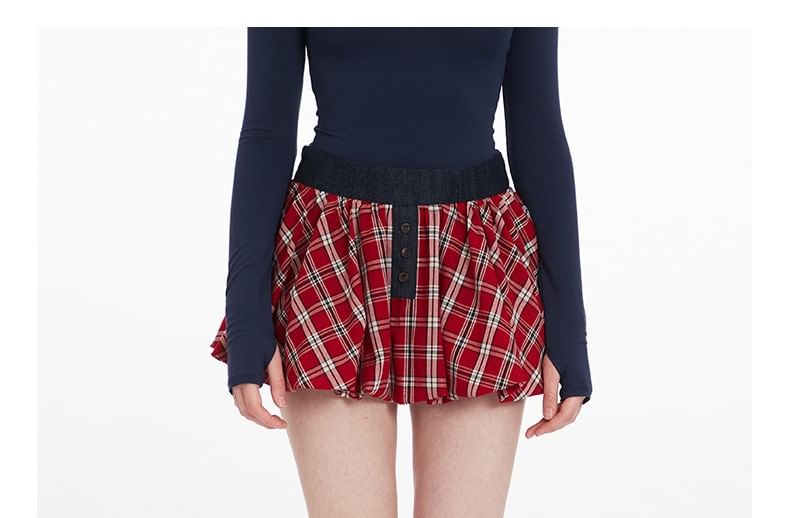 Plaid A-Line Mini Skirt with High Waist