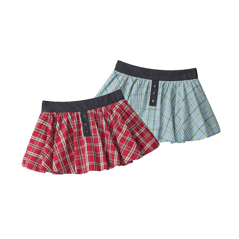 Plaid A-Line Mini Skirt with High Waist