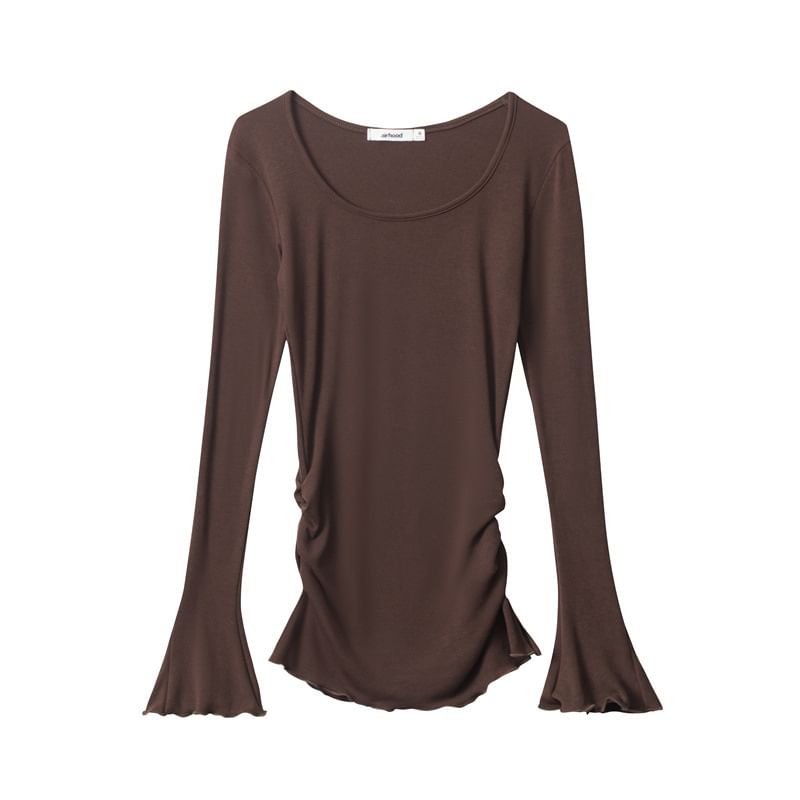 Flared Sleeve Scoop Neck Plain Tee Shirt