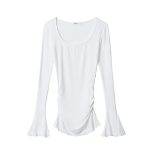 Flared Sleeve Scoop Neck Plain Tee Shirt