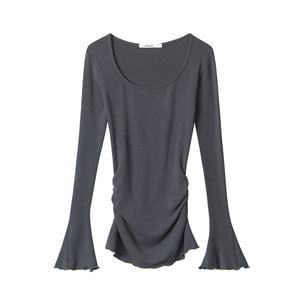 Flared Sleeve Scoop Neck Plain Tee Shirt