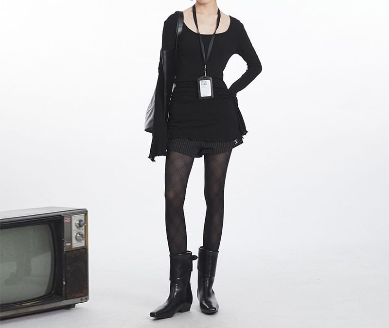 Flared Sleeve Scoop Neck Plain Tee Shirt