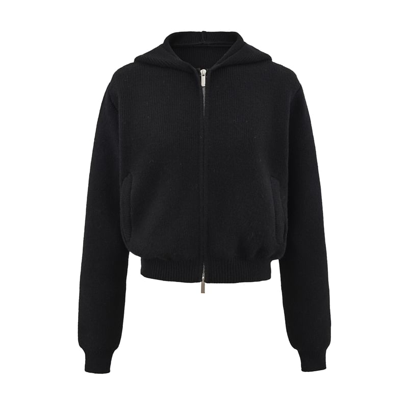 Zip-Up Crop Knit Hoodie & Mini A-Line Skirt Set