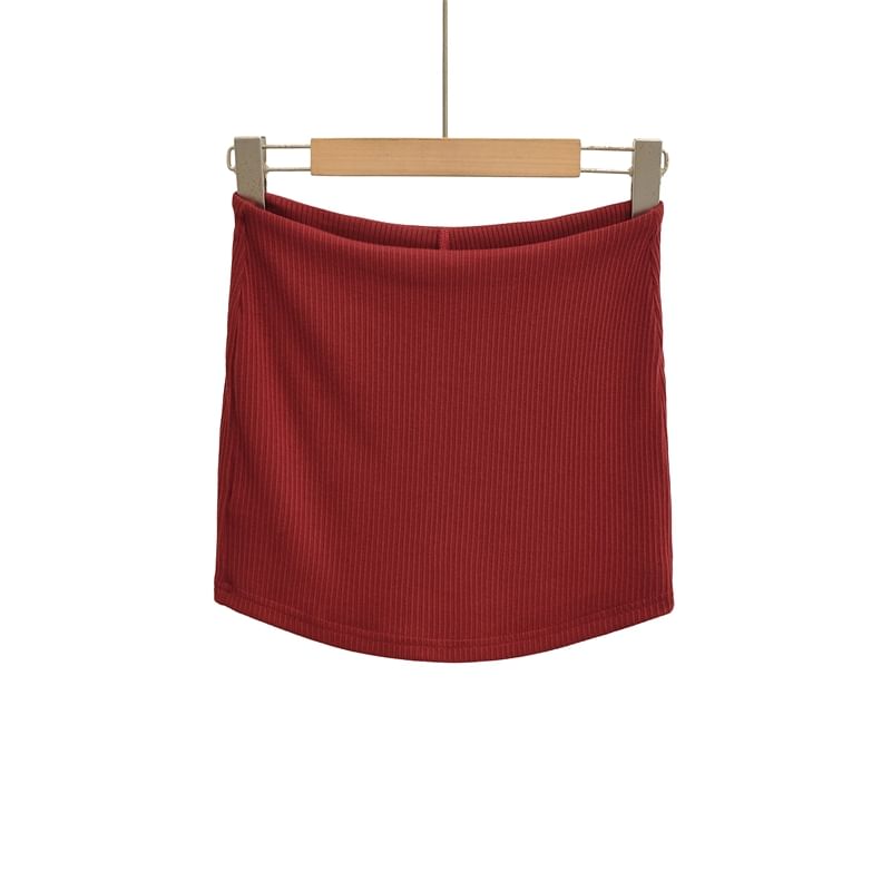 Ribbed Pencil Mini Skirt with High Waist