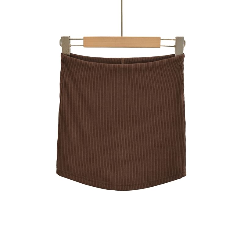Ribbed Pencil Mini Skirt with High Waist