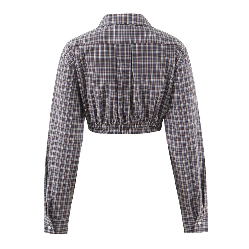 Plaid Long-Sleeve Crop Shirt