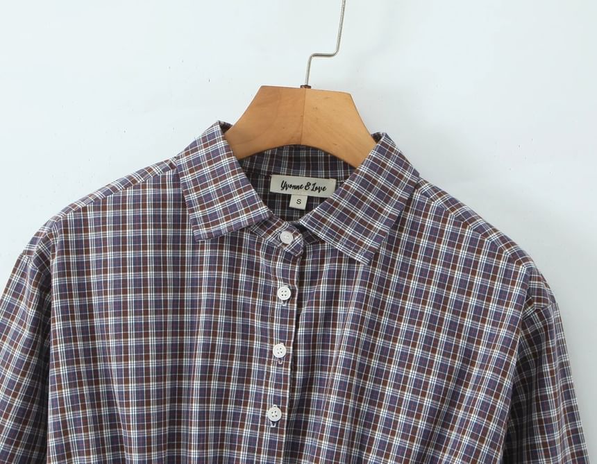 Plaid Long-Sleeve Crop Shirt