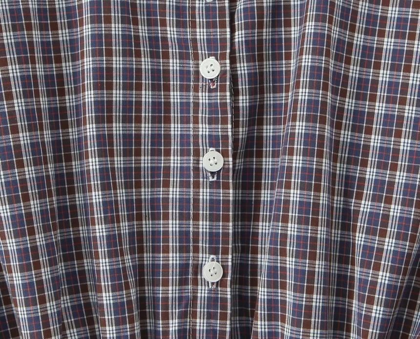 Plaid Long-Sleeve Crop Shirt