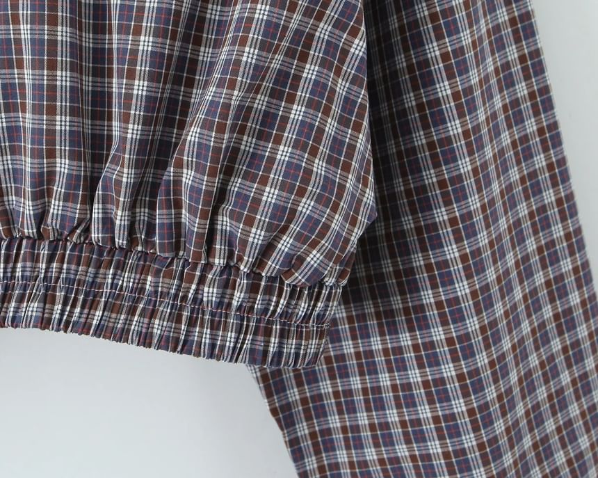 Plaid Long-Sleeve Crop Shirt