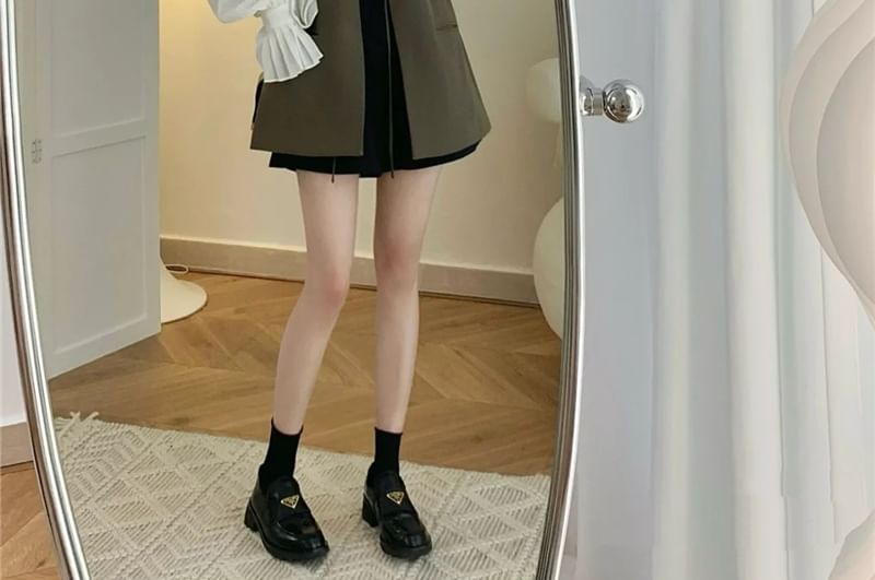 Long Sleeve Plain Frill Trim Shirt / Shawl Lapel Tie Front Vest