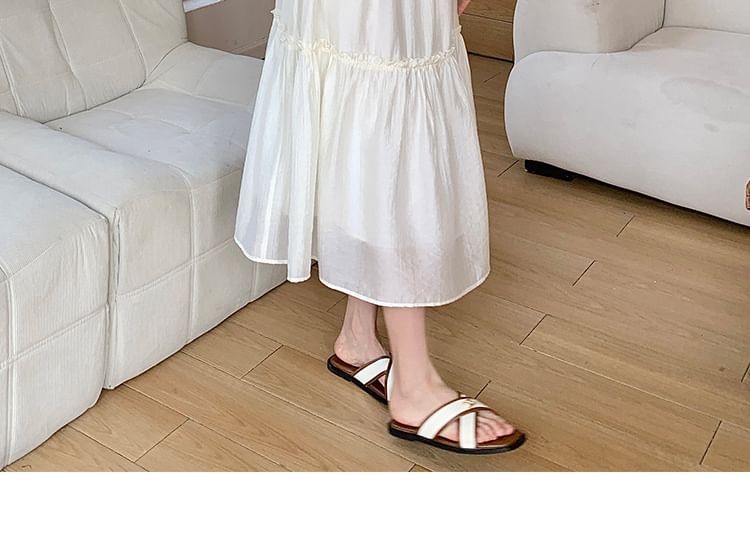 Maternity Notch Neck Frill Trim Tie Front Midi Tunic Dress