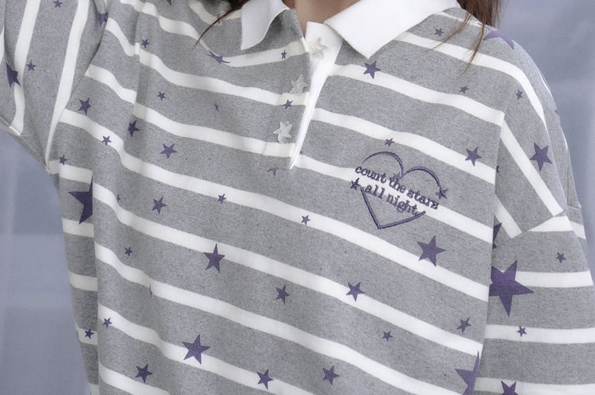 Striped Long Sleeve Polo Collared Shirt