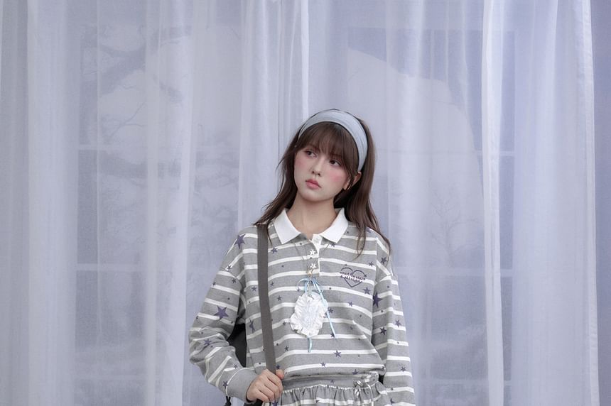 Striped Long Sleeve Polo Collared Shirt
