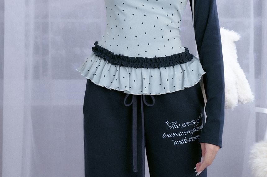 Dotted Mock Two Piece Long Sleeve Blouse Top