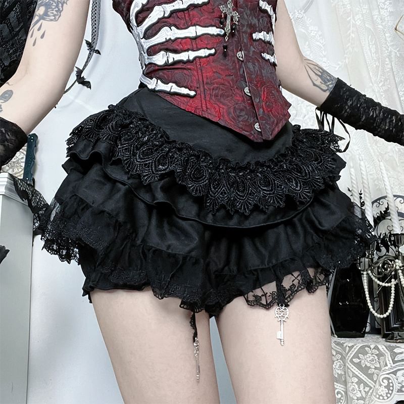 Tiered Lace Mini Skirt with Low Rise