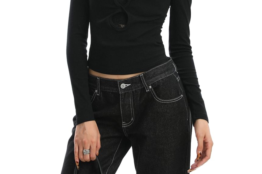 Lace Panel Halter Cutout Mock Two Piece Long Sleeve Top