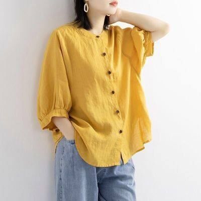 Puff Sleeve Button Up Plain Blouse Shirt