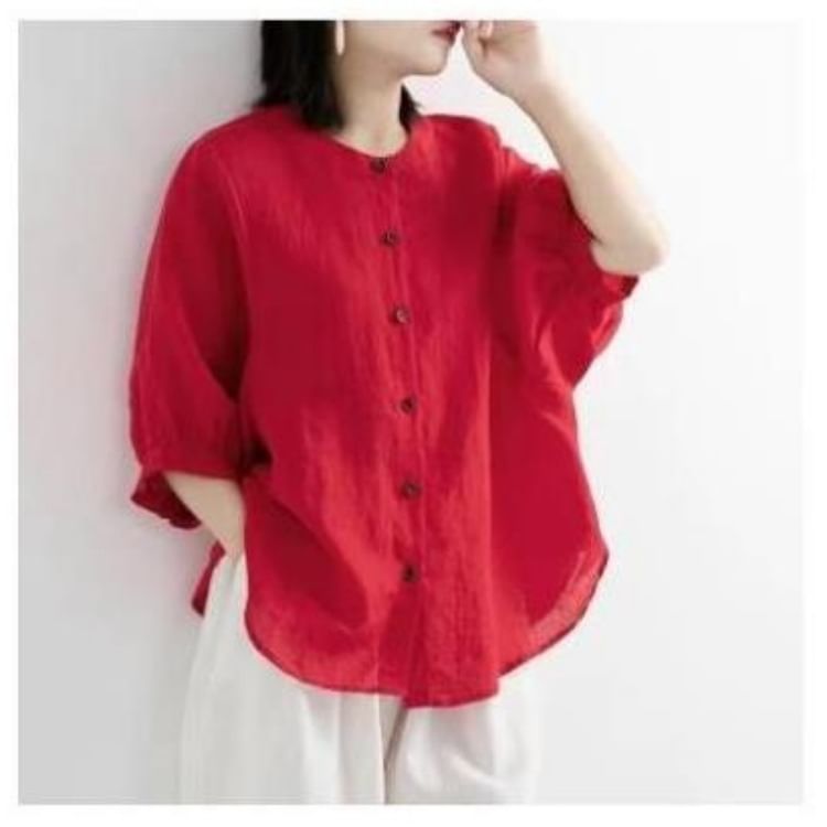 Puff Sleeve Button Up Plain Blouse Shirt